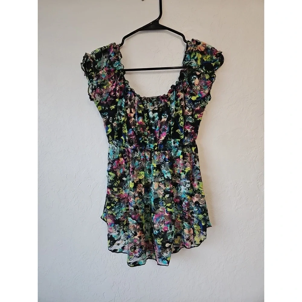 Almost Famous Sz Small Y2k Babydoll Sheer Blouse Floral whimsigoth fairygrunge - Picture 8 of 10